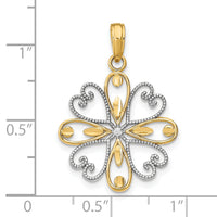 14K w/Rhodium Beaded Heart Petals Flower Charm-K9484
