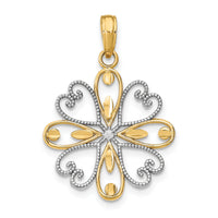 14K w/Rhodium Beaded Heart Petals Flower Charm-K9484