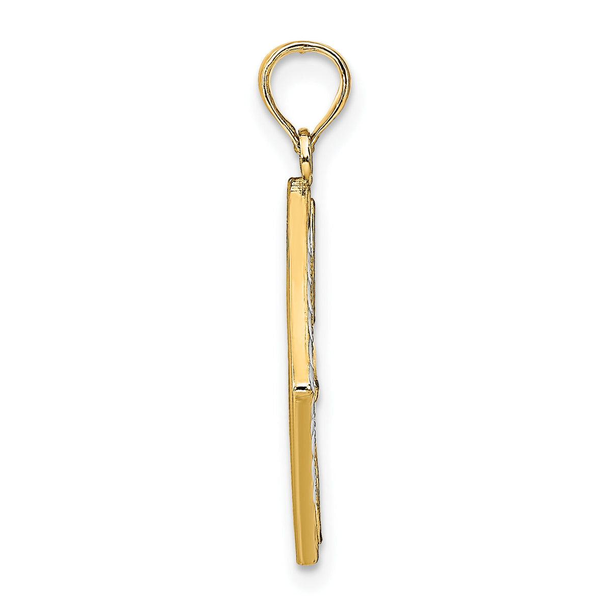 14K w/Rhodium Flower and Cross Square Charm-K9485