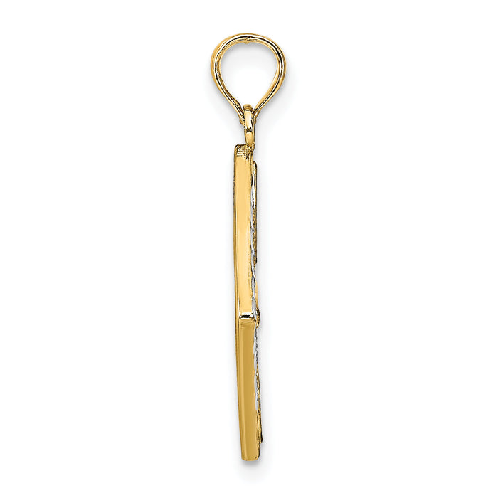 14K w/Rhodium Flower and Cross Square Charm-K9485