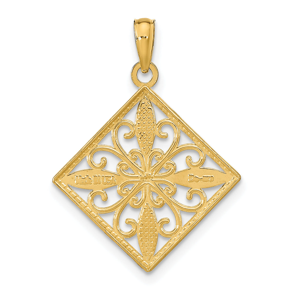 14K w/Rhodium Flower and Cross Square Charm-K9485