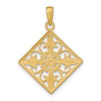 14K w/Rhodium Flower and Cross Square Charm-K9485