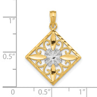 14K w/Rhodium Flower and Cross Square Charm-K9485