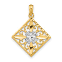 14K w/Rhodium Flower and Cross Square Charm-K9485