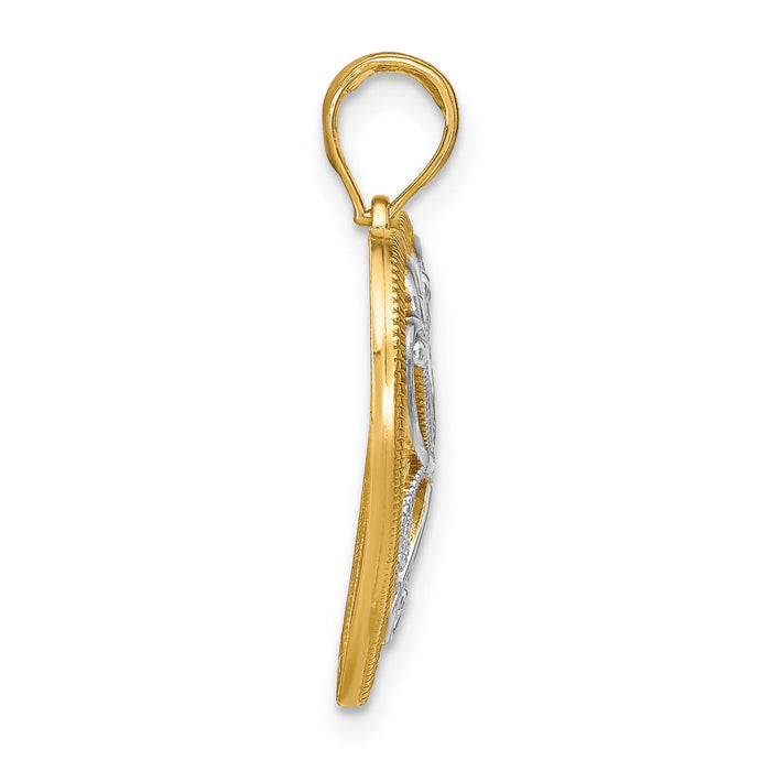 14k w/Rhodium Filigree Heart Charm-K9487