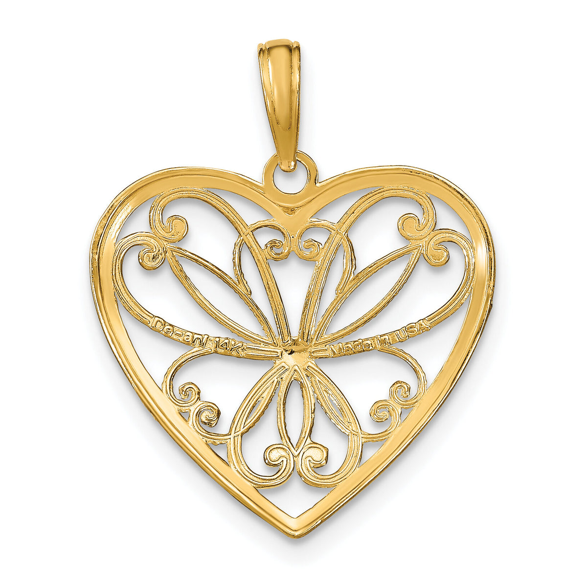 14k w/Rhodium Filigree Heart Charm-K9487