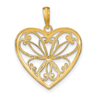 14k w/Rhodium Filigree Heart Charm-K9487