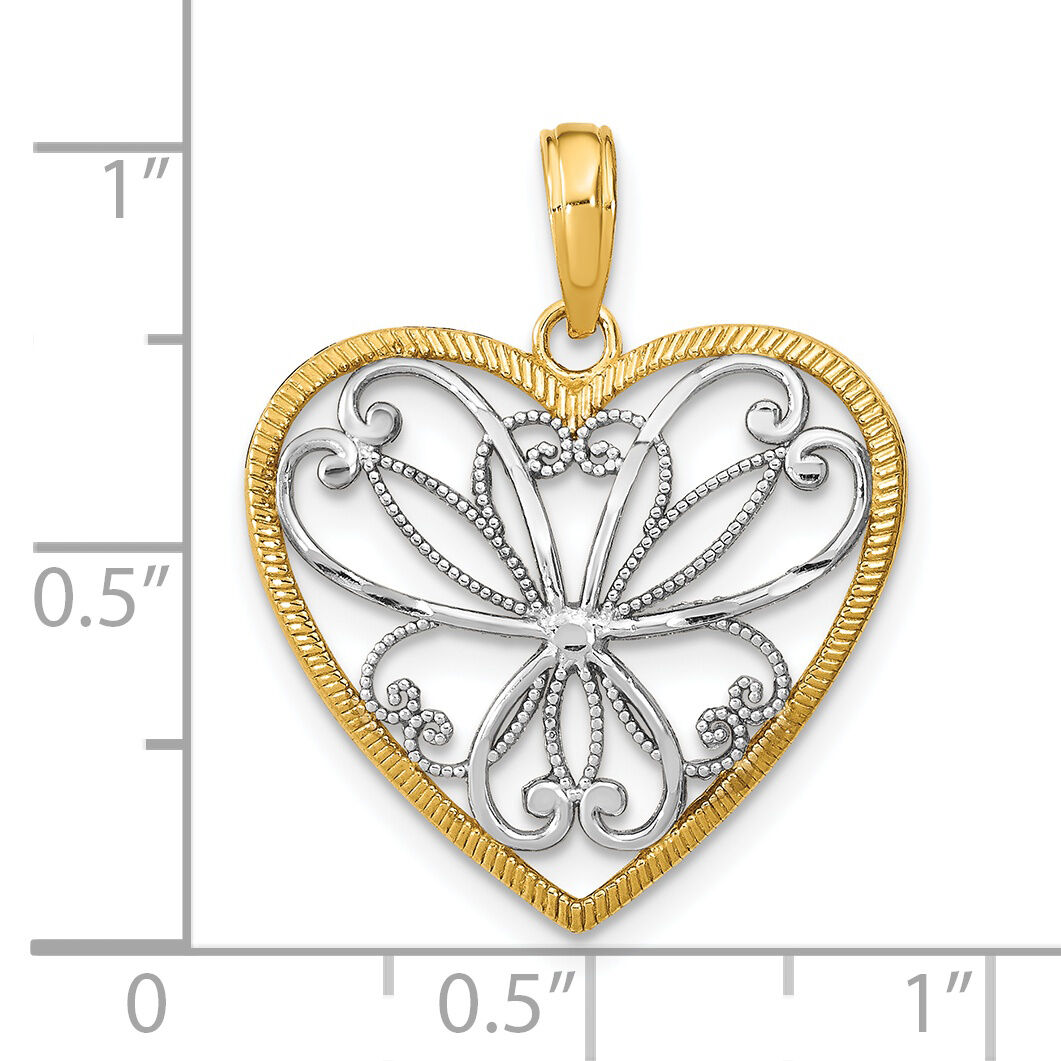 14k w/Rhodium Filigree Heart Charm-K9487