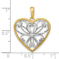 14k w/Rhodium Filigree Heart Charm-K9487