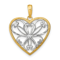 14k w/Rhodium Filigree Heart Charm-K9487