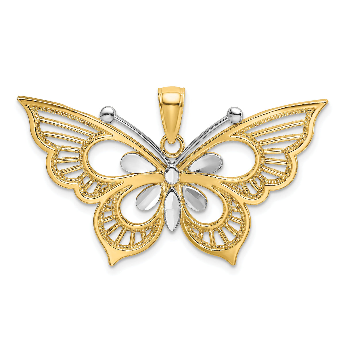 14k Two-tone Diamond-cut Butterfly Charm-K9489