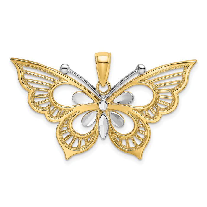 14k Two-tone Diamond-cut Butterfly Charm-K9489