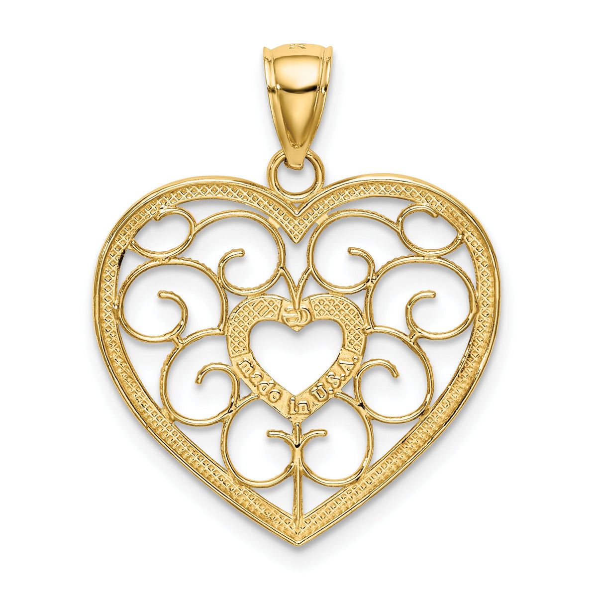 14k w/ Rhodium Filigree Heart Charm-K9490