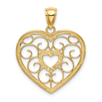 14k w/ Rhodium Filigree Heart Charm-K9490