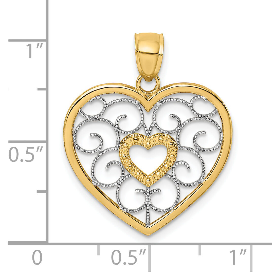 14k w/ Rhodium Filigree Heart Charm-K9490