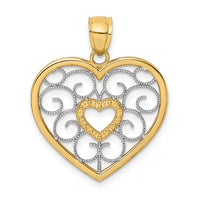 14k w/ Rhodium Filigree Heart Charm-K9490
