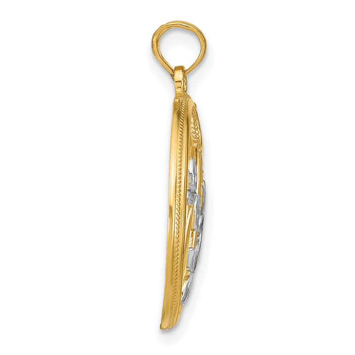 14K w/Rhodium Round Frame Charm-K9491
