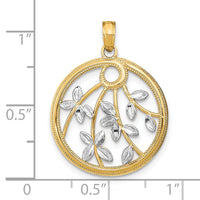 14K w/Rhodium Round Frame Charm-K9491