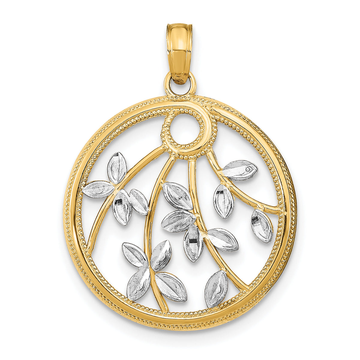 14K w/Rhodium Round Frame Charm-K9491