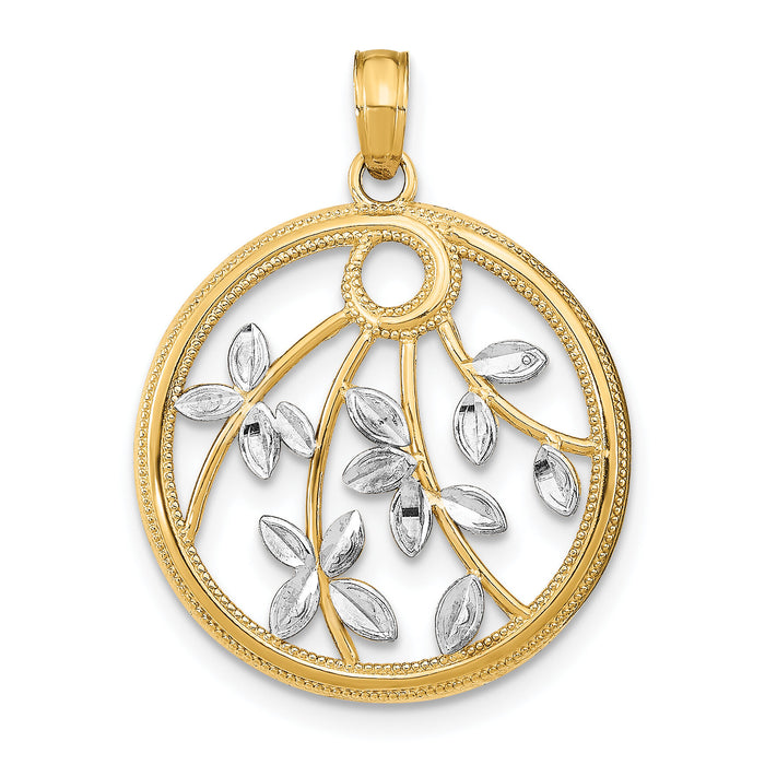 14K w/Rhodium Round Frame Charm-K9491