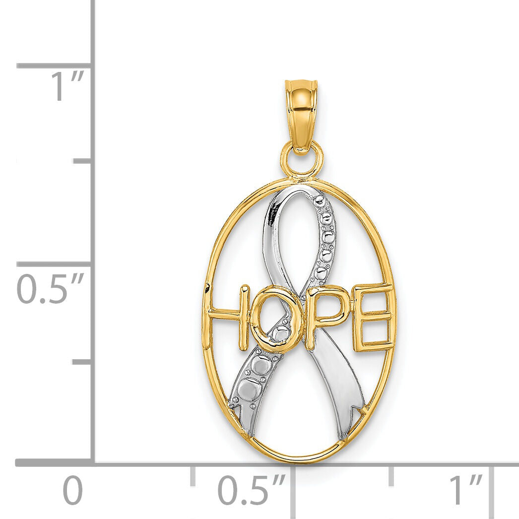 14k w/Rhodium Textured HOPE w/ Ribbon Charm-K9492