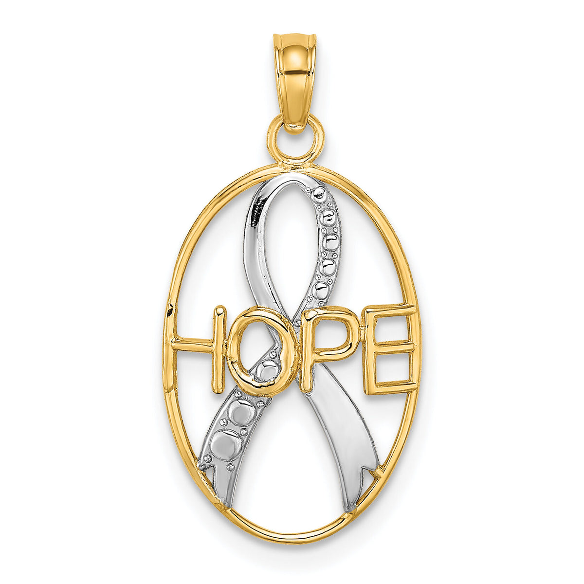 14k w/Rhodium Textured HOPE w/ Ribbon Charm-K9492
