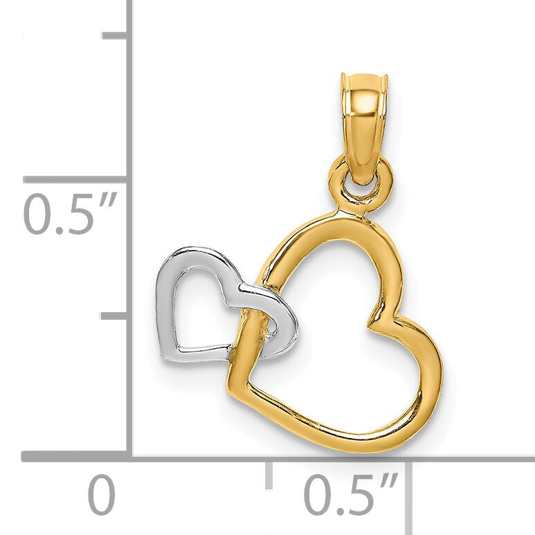 14k With White Rhodium Polished Hearts Interwined Charm-K9493