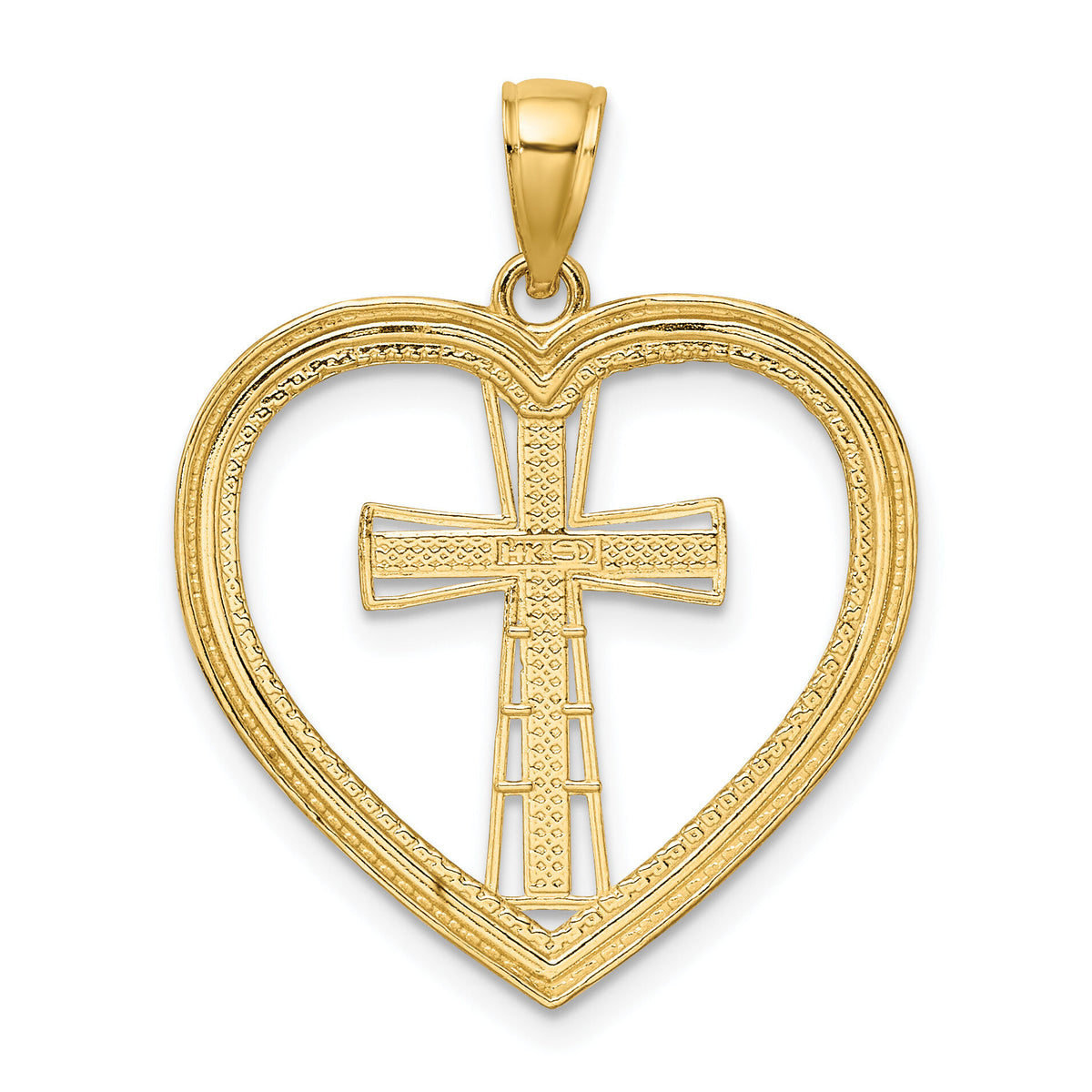 14K & White Rhodium Heart W/White Cross In Center Charm-K9494