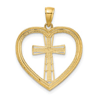 14K & White Rhodium Heart W/White Cross In Center Charm-K9494