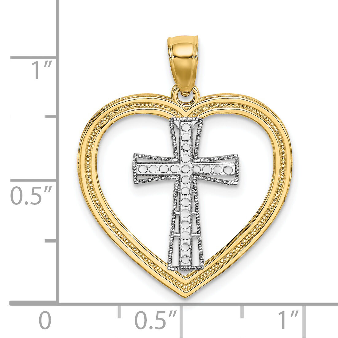 14K & White Rhodium Heart W/White Cross In Center Charm-K9494