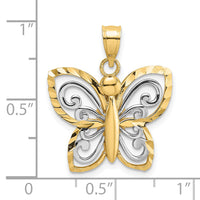 14k w/ Rhodium Diamond-cut Butterfly Charm-K9495