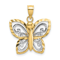 14k w/ Rhodium Diamond-cut Butterfly Charm-K9495