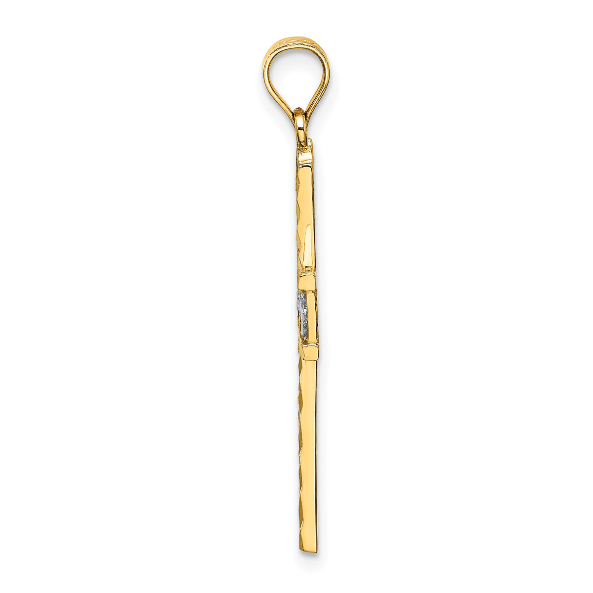 14K W/ Rhodium and D/C Flower Design Cross Charm-K9496