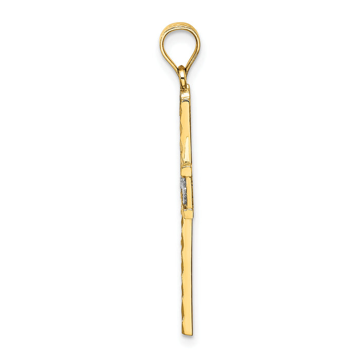 14K W/ Rhodium and D/C Flower Design Cross Charm-K9496