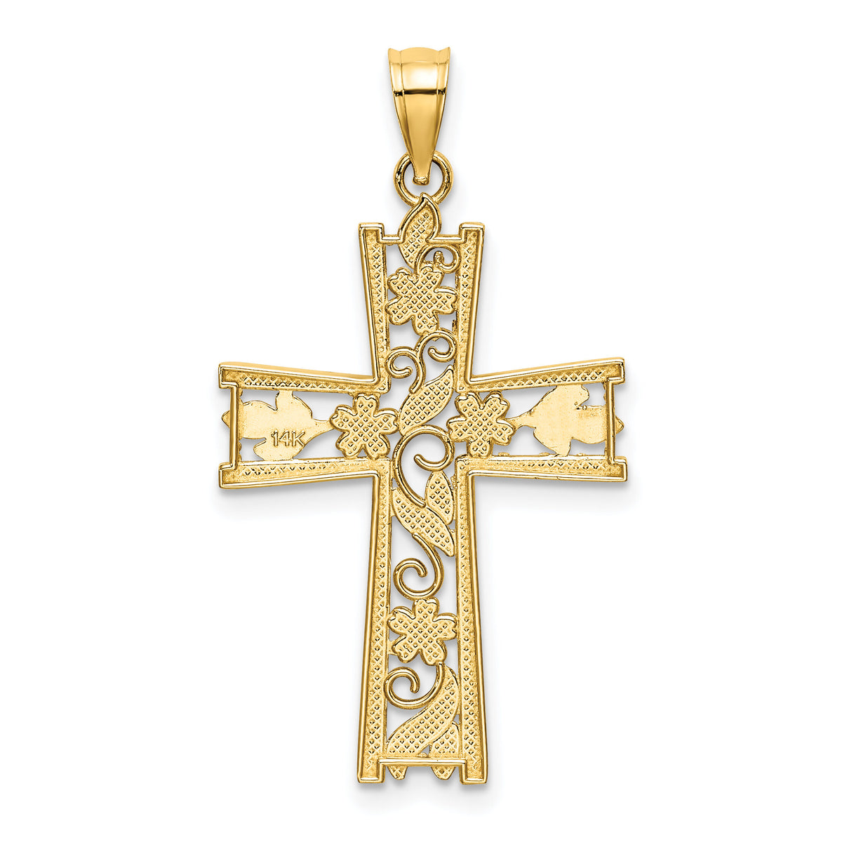 14K W/ Rhodium and D/C Flower Design Cross Charm-K9496