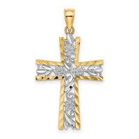 14K W/ Rhodium and D/C Flower Design Cross Charm-K9496
