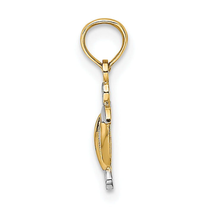 14K with White Rhodium Sea Turtle Charm-K9499