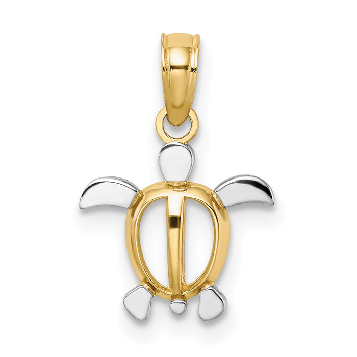 14K with White Rhodium Sea Turtle Charm-K9499