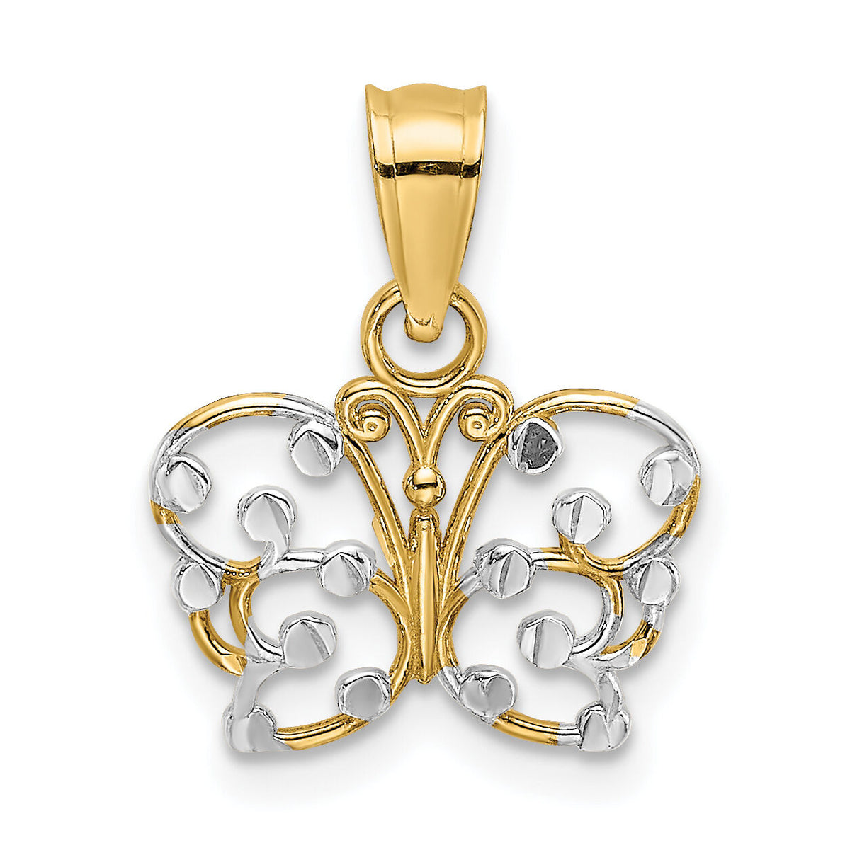 14k w/ Rhodium Diamond-cut Butterfly Charm-K9500