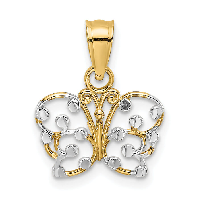 14k w/ Rhodium Diamond-cut Butterfly Charm-K9500