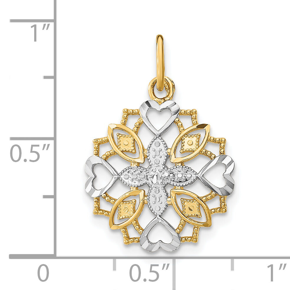 14K w/Rhodium Center Flower and Heart Charm-K9503