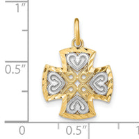 14K w/Rhodium Hearts and D/C Maltese Cross Charm-K9505