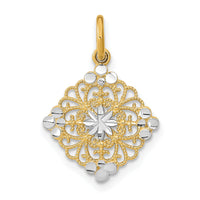 14K w/Rhodium and D/C Filigree Medallion Charm-K9506