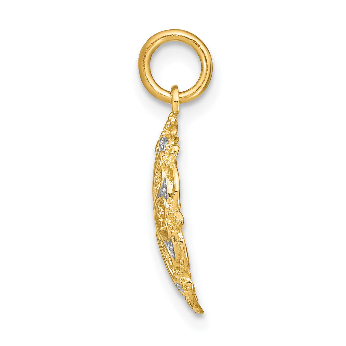 14K w/Rhodium and D/C Filigree Heart Round Charm-K9507