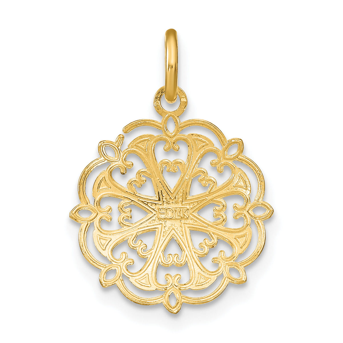 14K w/Rhodium and D/C Filigree Heart Round Charm-K9507