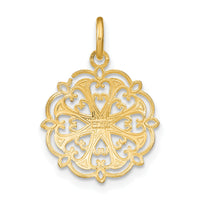 14K w/Rhodium and D/C Filigree Heart Round Charm-K9507