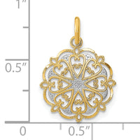 14K w/Rhodium and D/C Filigree Heart Round Charm-K9507
