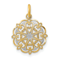14K w/Rhodium and D/C Filigree Heart Round Charm-K9507