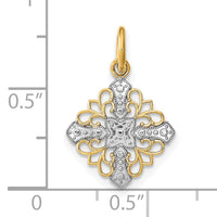 14K w/Rhodium and  D/C Filigree Medallion Charm-K9508