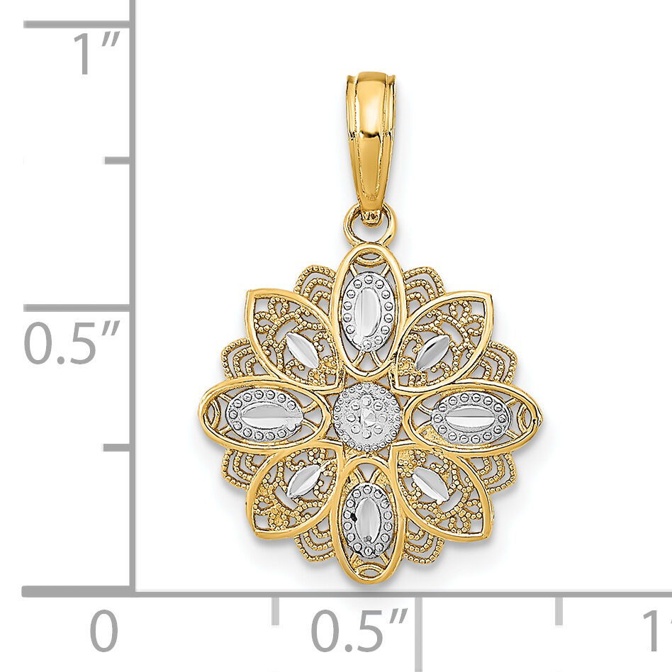 14K w/Rhodium and D/C  Filigree Flower Charm-K9509